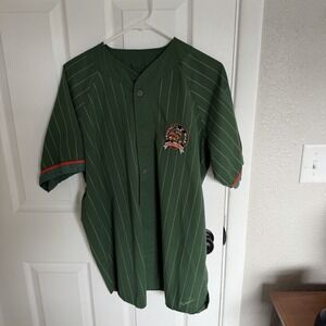 Starter Miami Hurricanes Baseball Jersey Green Pinstripe Button-Down Size L
